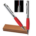 Silver Light Up Pen w/ Laser Pointer & Soft Red Rubber Grip